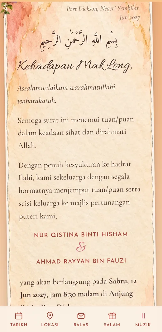 Surat jemputan bertulis tangan