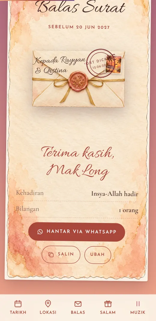 Sampul RSVP dicop dengan setem