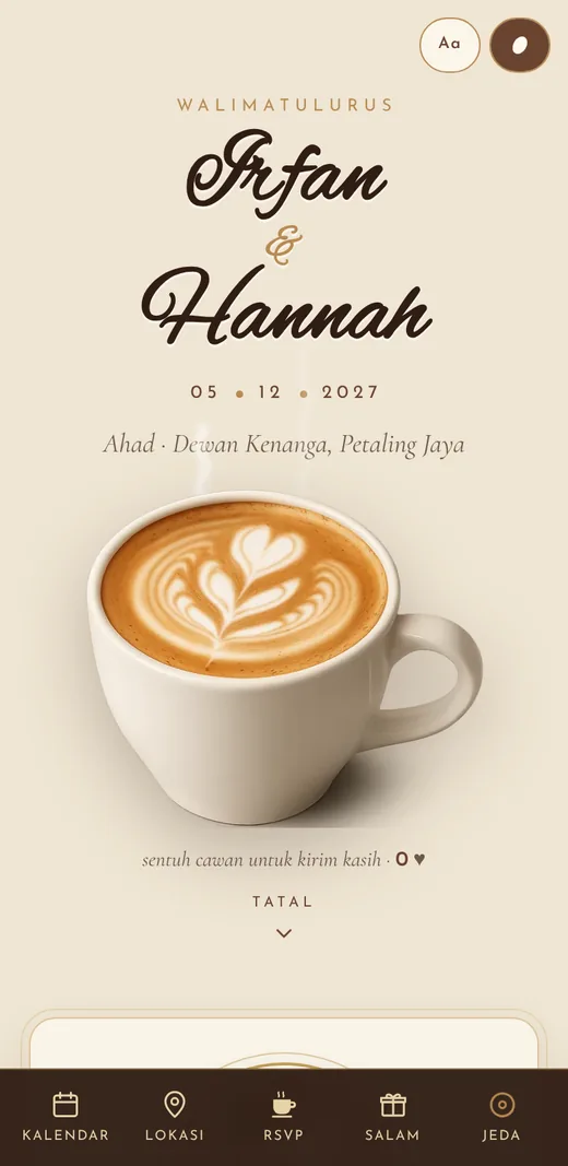 Tema Secawan Kasih dengan secawan latte